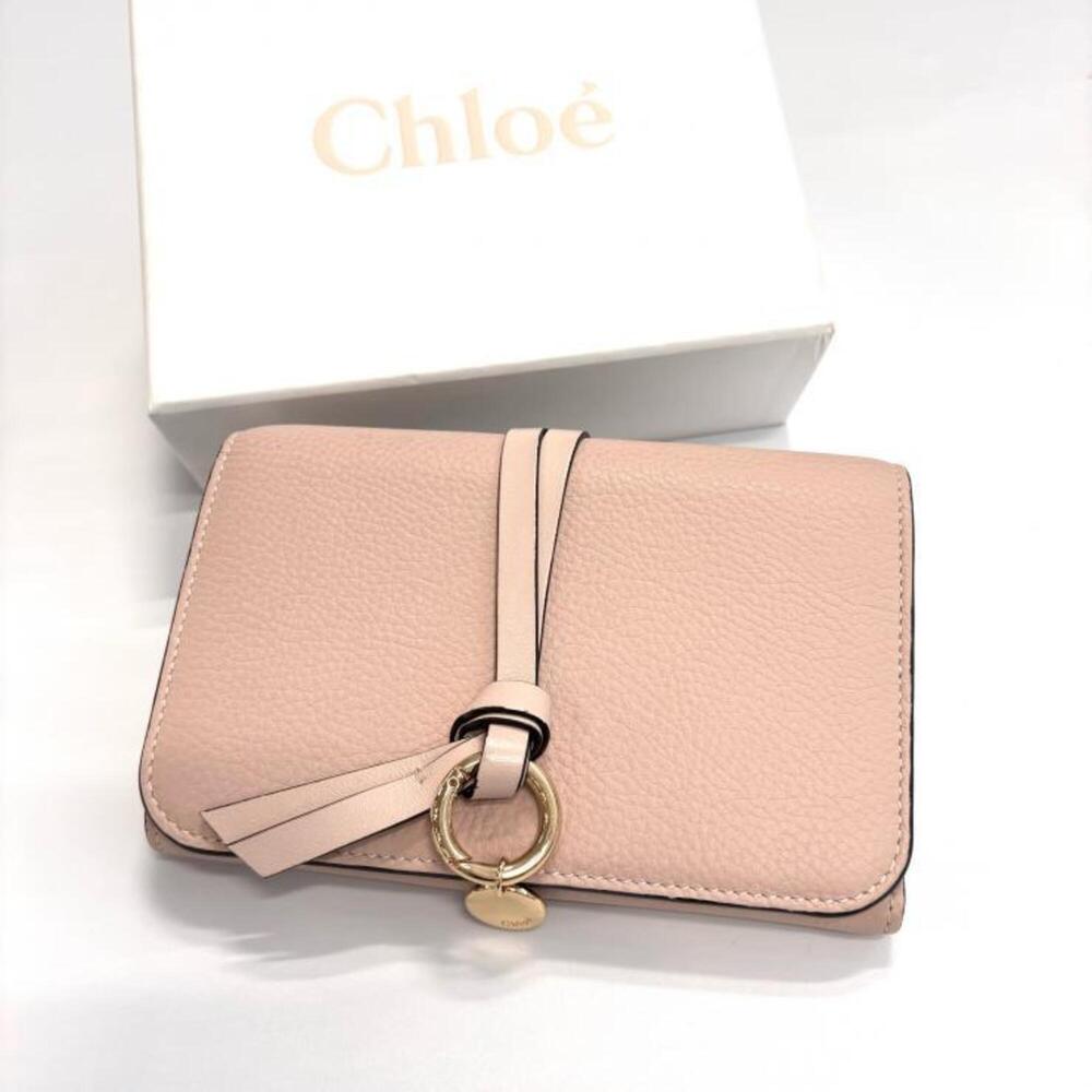 Chloe Alphabet Tri-fold Wallet, Pink Beige